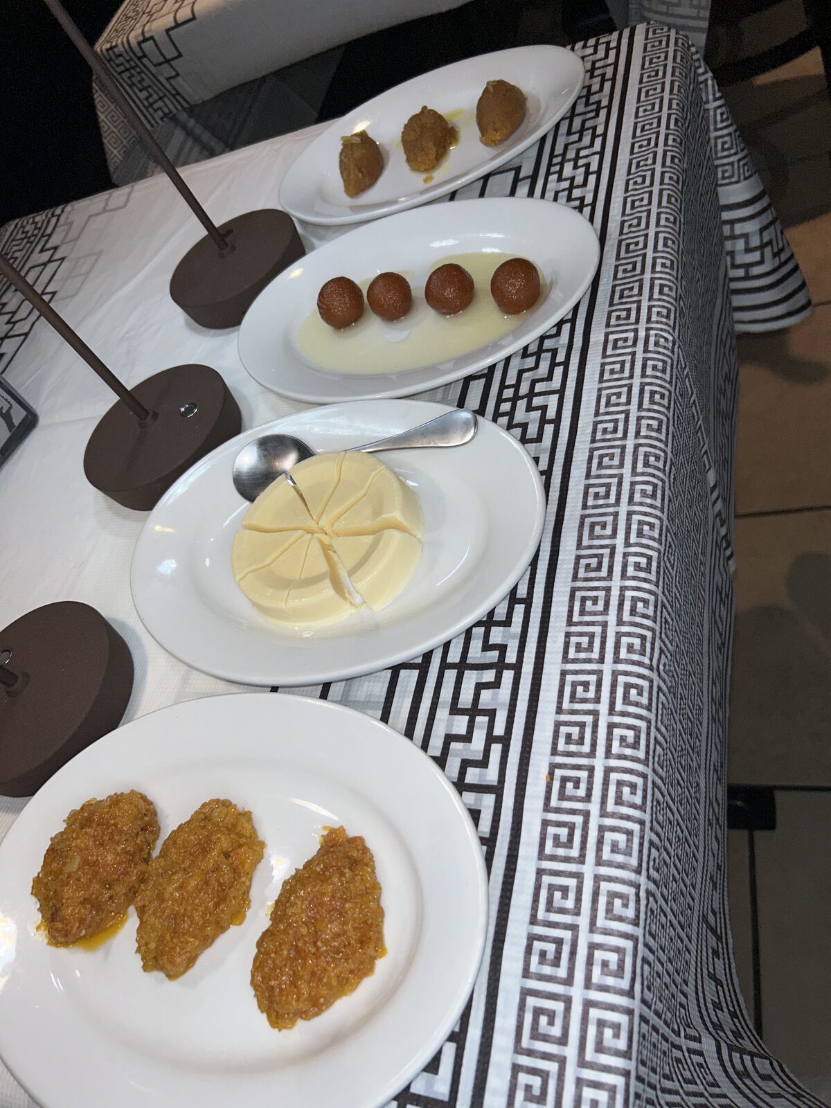 Indian dessert trio — gulab jamun, kulfi and gajar halwa